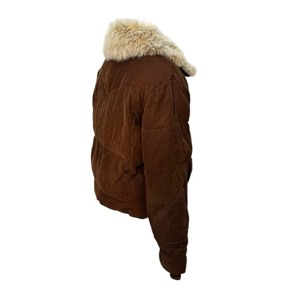 Vintage Y2K Corduroy Puffer Jacket Faux Fur Coat Women XL Chocolate Brown Sherpa